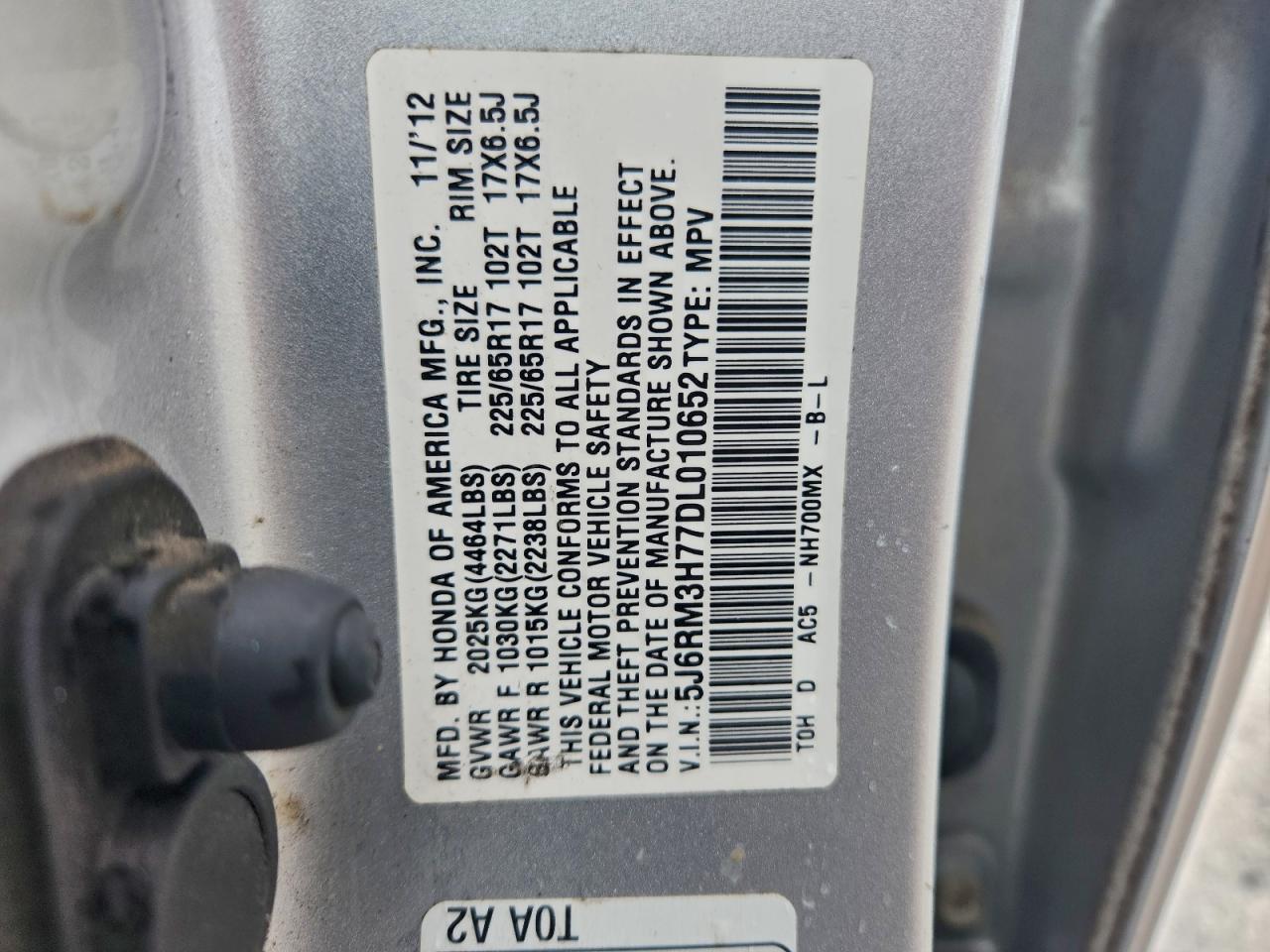 2013 Honda Cr-V Exl VIN: 5J6RM3H77DL010652 Lot: 94966585