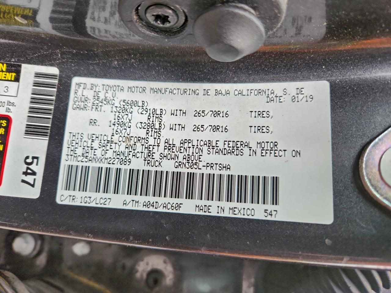 2019 Toyota Tacoma Double Cab VIN: 3TMCZ5ANXKM227089 Lot: 95794645