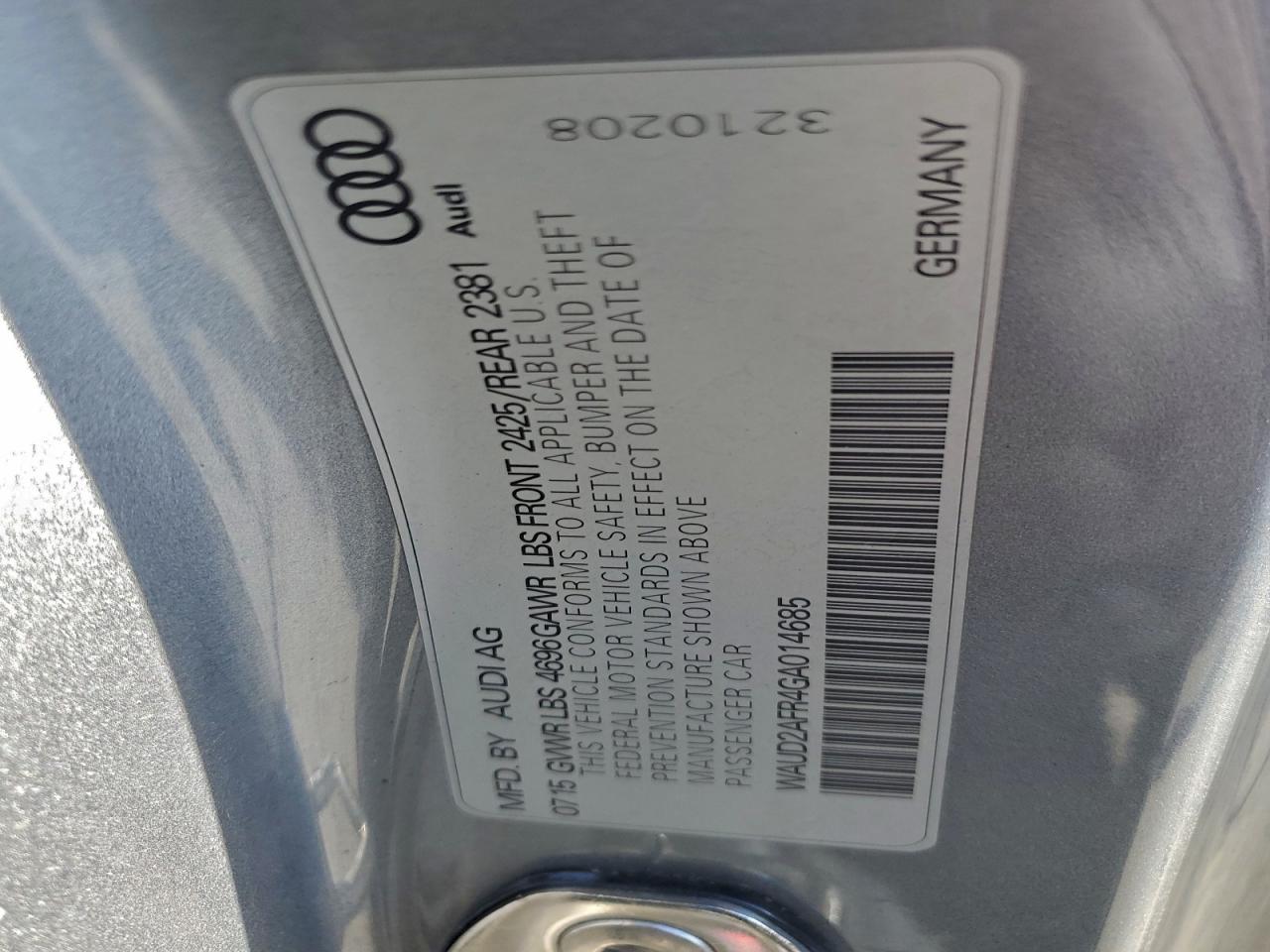 2016 Audi A5 Premium Plus S-Line VIN: WAUD2AFR4GA014685 Lot: 95189005