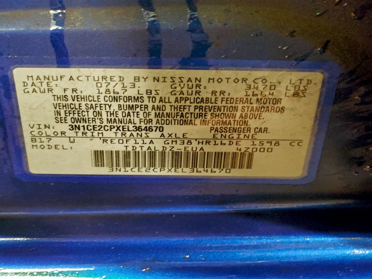 2014 Nissan Versa Note S VIN: 3N1CE2CPXEL364670 Lot: 94872285