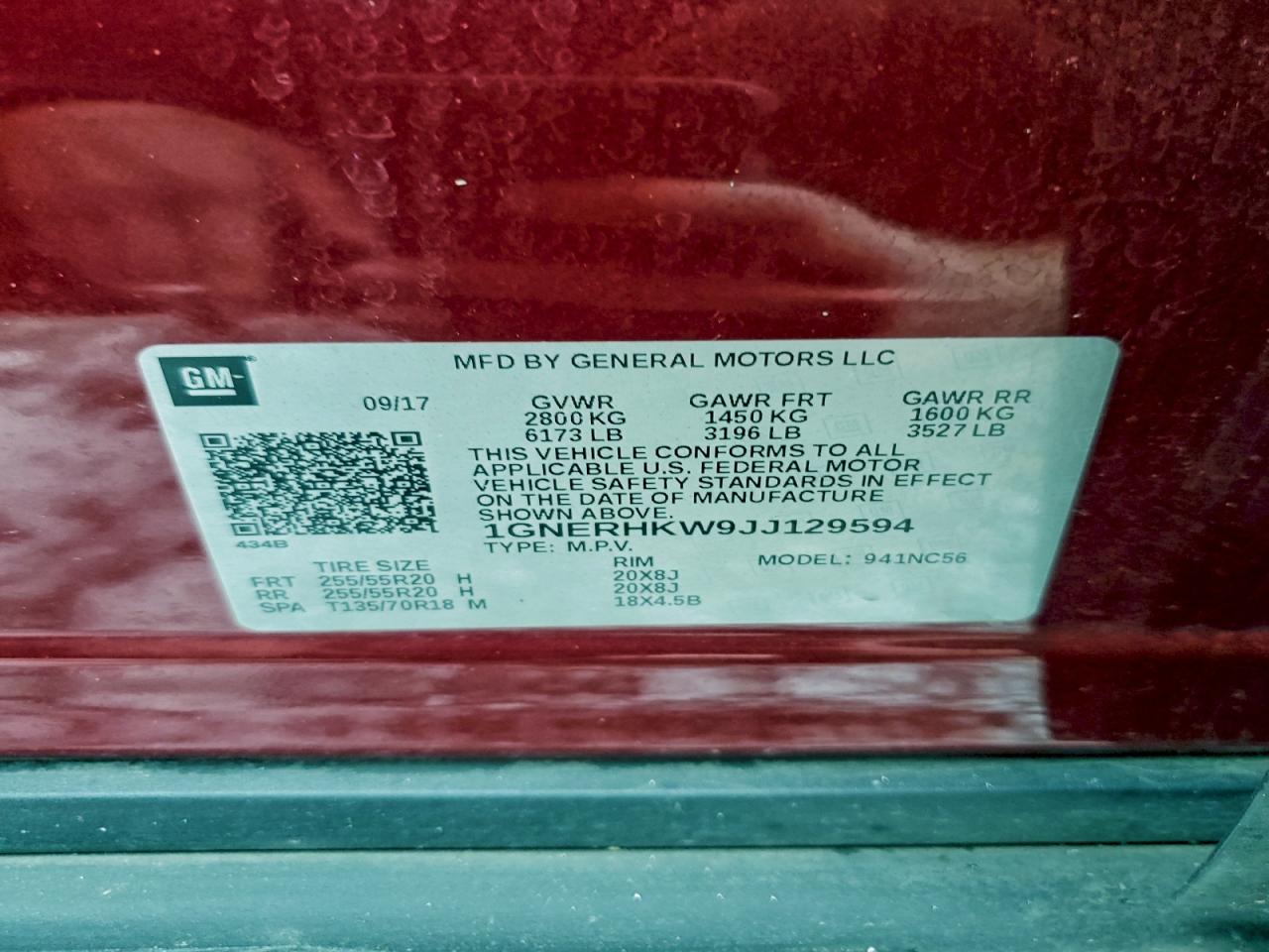 2018 Chevrolet Traverse Lt VIN: 1GNERHKW9JJ129594 Lot: 94879875