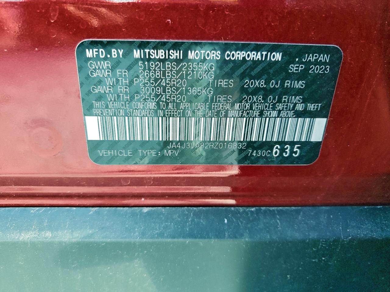 2024 Mitsubishi Outlander Se VIN: JA4J3VA82RZ016832 Lot: 96105785