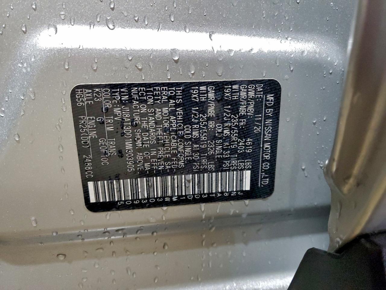 2021 Nissan Rogue Platinum VIN: JN8AT3DD1MW303905 Lot: 97558505