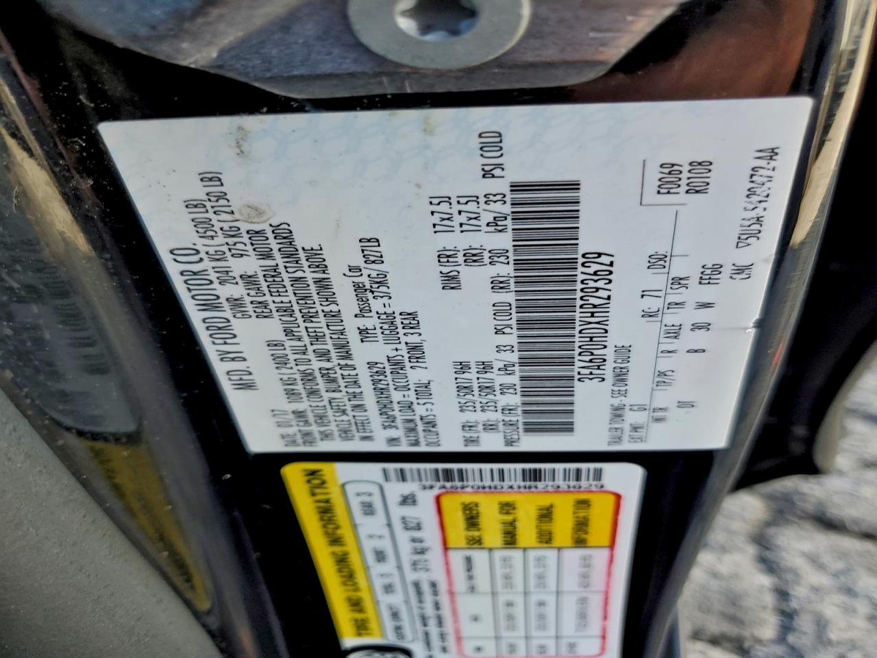 2017 Ford Fusion Se VIN: 3FA6P0HDXHR293629 Lot: 93787545