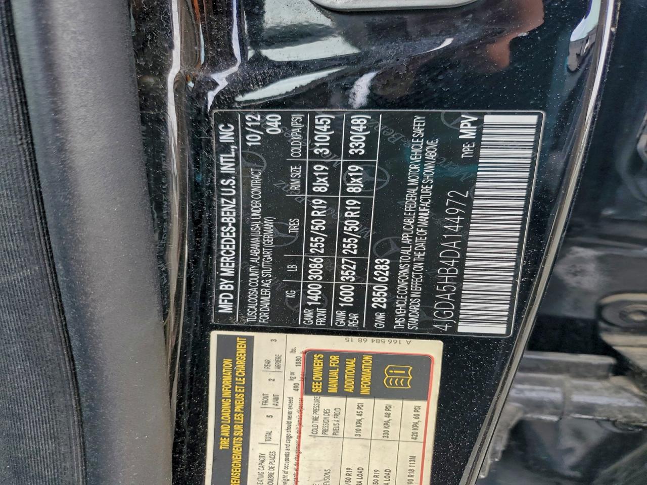 2013 Mercedes-Benz Ml 350 4Matic VIN: 4JGDA5HB4DA144972 Lot: 95174815