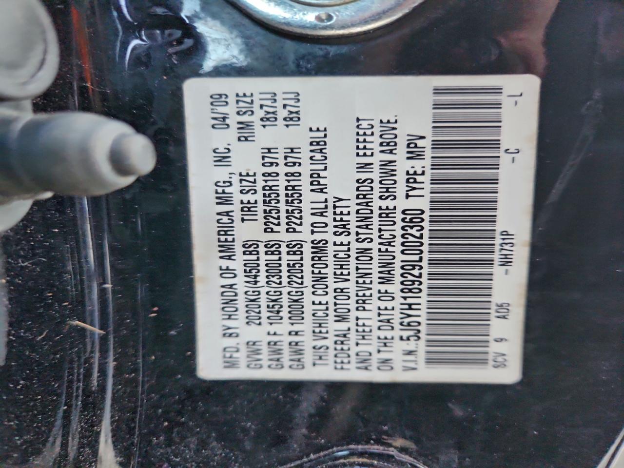 2009 Honda Element Sc VIN: 5J6YH18929L002360 Lot: 96063675