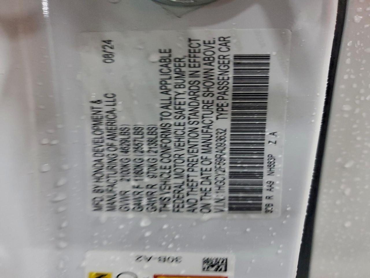 2024 Honda Accord Hybrid Sport VIN: 1HGCY2F59RA093632 Lot: 95058975