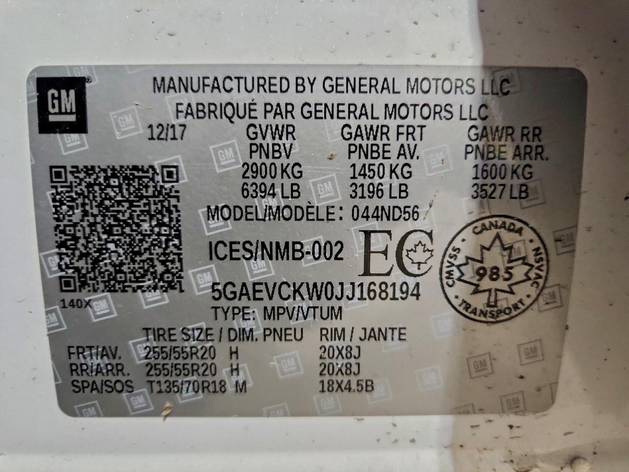 2018 Buick Enclave Avenir VIN: 5GAEVCKW0JJ168194 Lot: 96096145