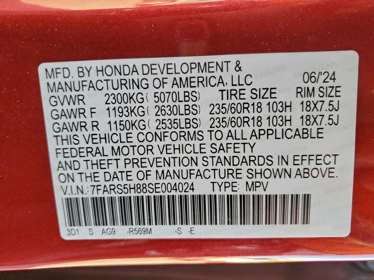 2025 Honda Cr-V Sport-L VIN: 7FARS5H88SE004024 Lot: 94983255