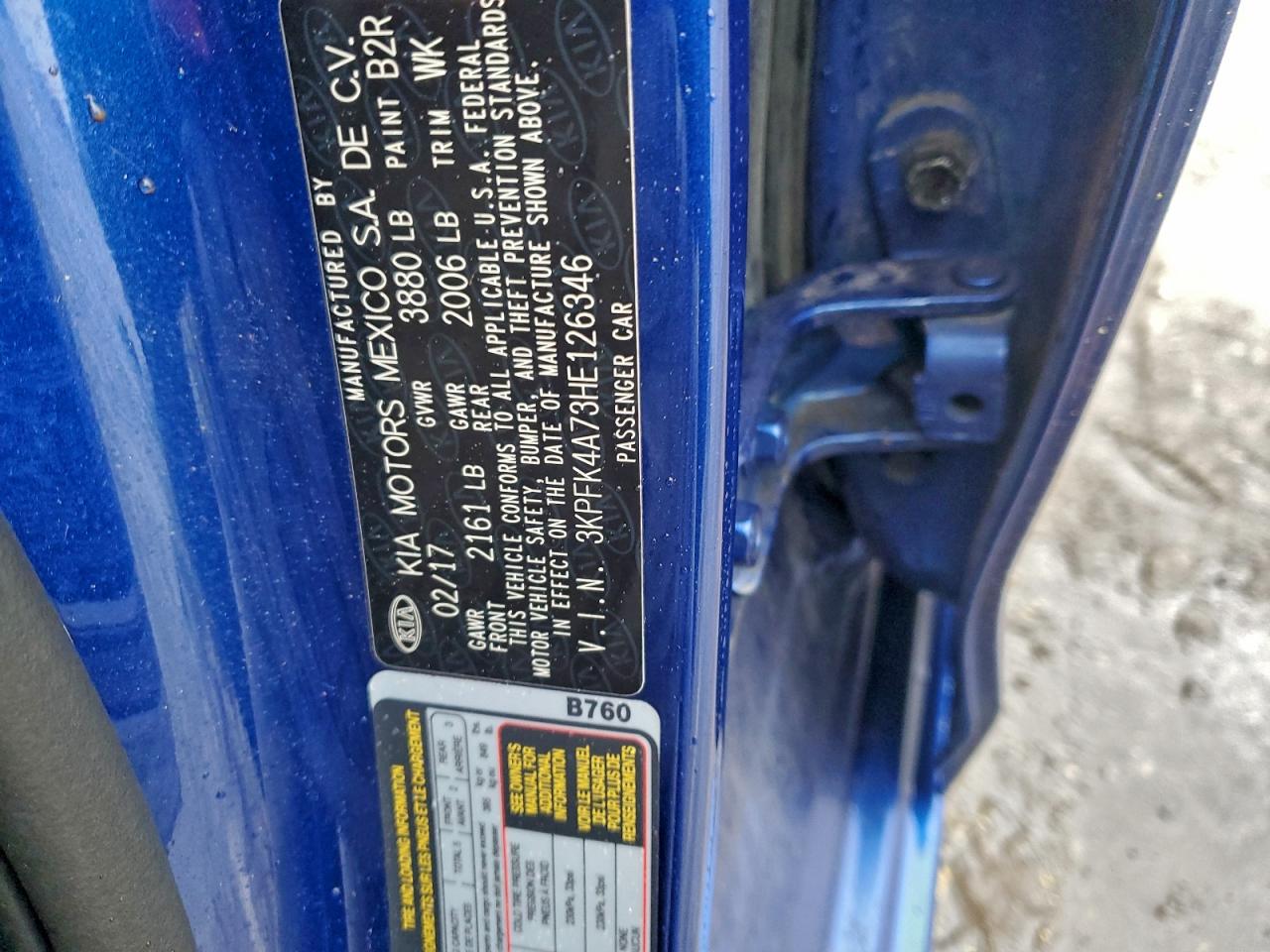 2017 Kia Forte Lx VIN: 3KPFK4A73HE126346 Lot: 95707095