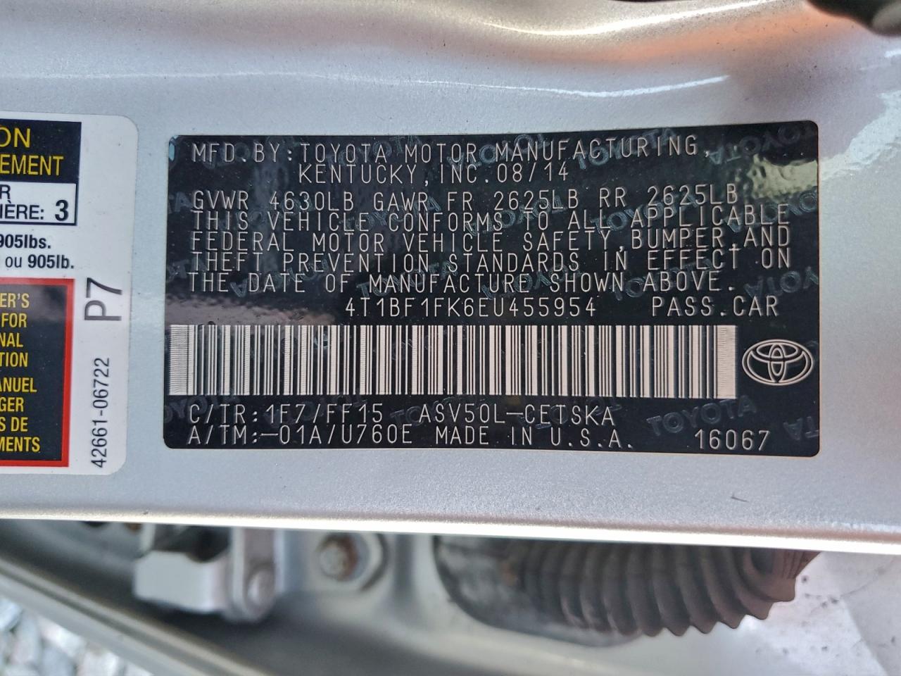 2014 Toyota Camry L VIN: 4T1BF1FK6EU455954 Lot: 96972205