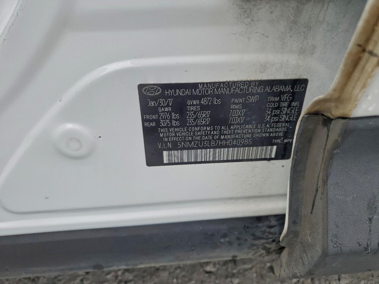 2017 Hyundai Santa Fe Sport VIN: 5NMZU3LB7HH040985 Lot: 95920815