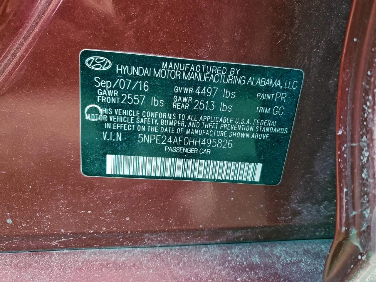 2017 Hyundai Sonata Se VIN: 5NPE24AF0HH495826 Lot: 96700115