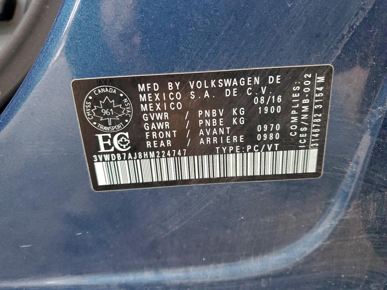 2017 Volkswagen Jetta Se VIN: 3VWDB7AJ8HM224747 Lot: 94716805