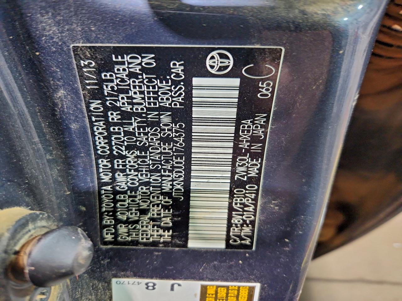 2014 Toyota Prius VIN: JTDKN3DU0E1764375 Lot: 94514915