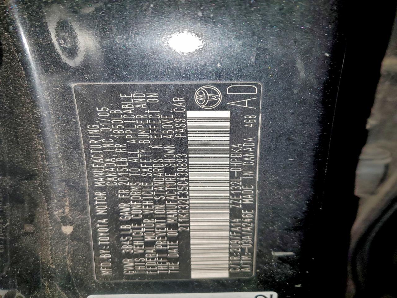 2005 Toyota Corolla Matrix Xr VIN: 2T1KR32E35C439893 Lot: 94797185