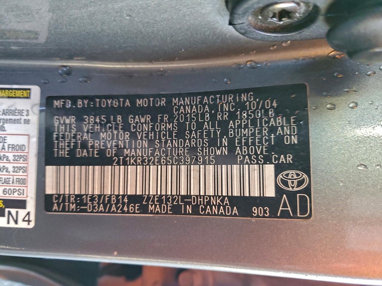 2005 Toyota Corolla Matrix Xr VIN: 2T1KR32E65C397915 Lot: 96210595