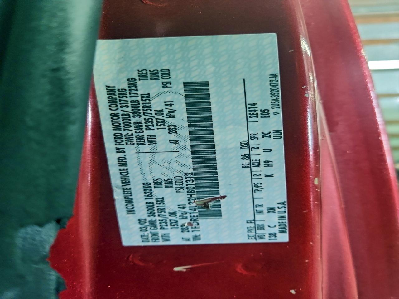 2002 Ford Econoline E150 Van VIN: 1FDRE14L32HB01312 Lot: 93148065