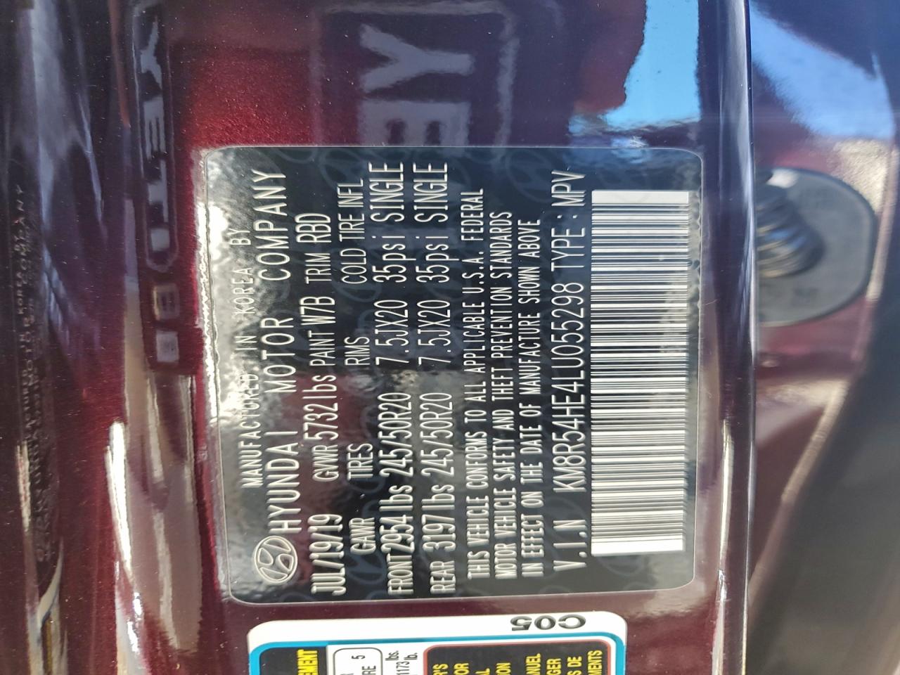 2020 Hyundai Palisade Limited VIN: KM8R54HE4LU055298 Lot: 95288095