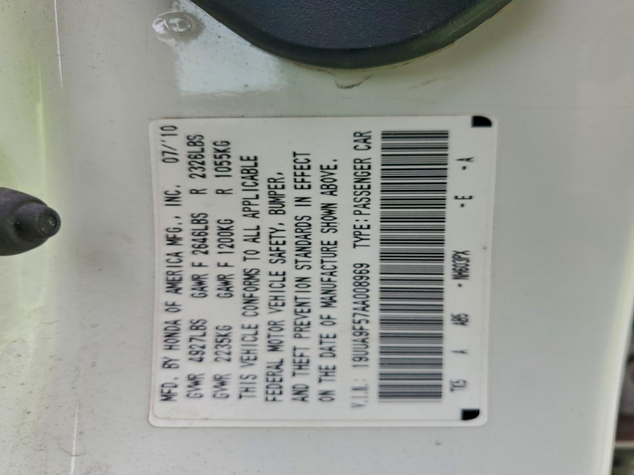 2010 Acura Tl VIN: 19UUA9F57AA008969 Lot: 92811875