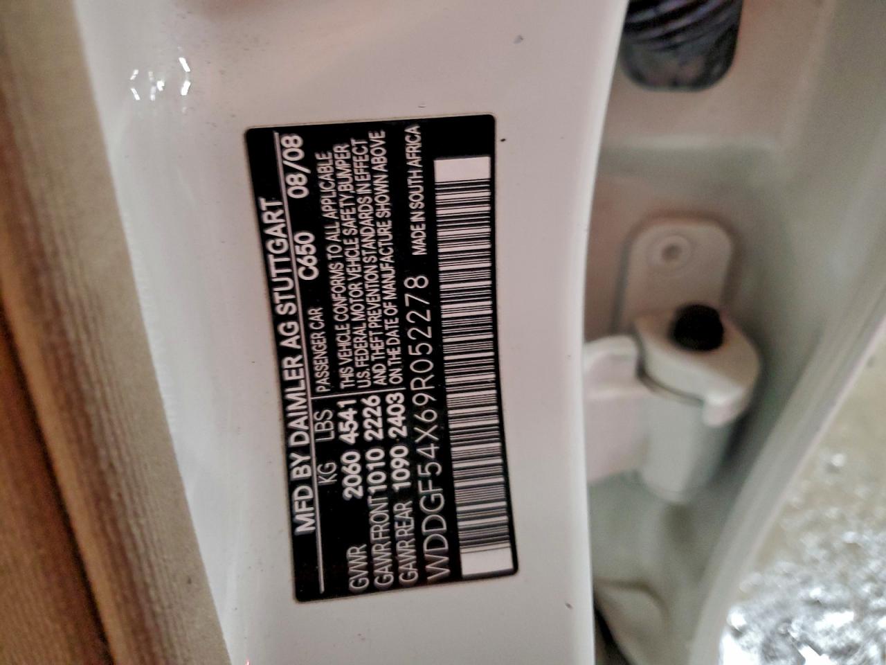 2009 Mercedes-Benz C 300 VIN: WDDGF54X69R052278 Lot: 94875305