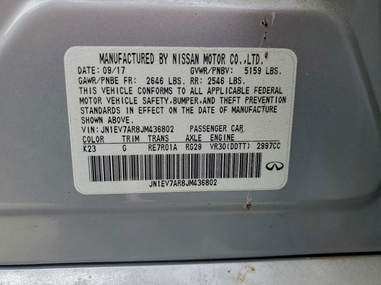 2018 Infiniti Q50 Luxe VIN: JN1EV7AR8JM436802 Lot: 94266225