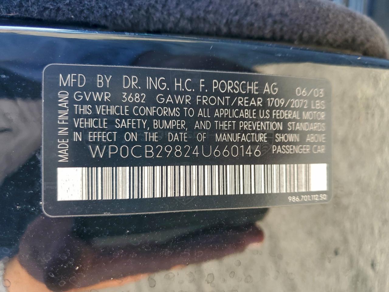 2004 Porsche Boxster S VIN: WP0CB29824U660146 Lot: 95317065