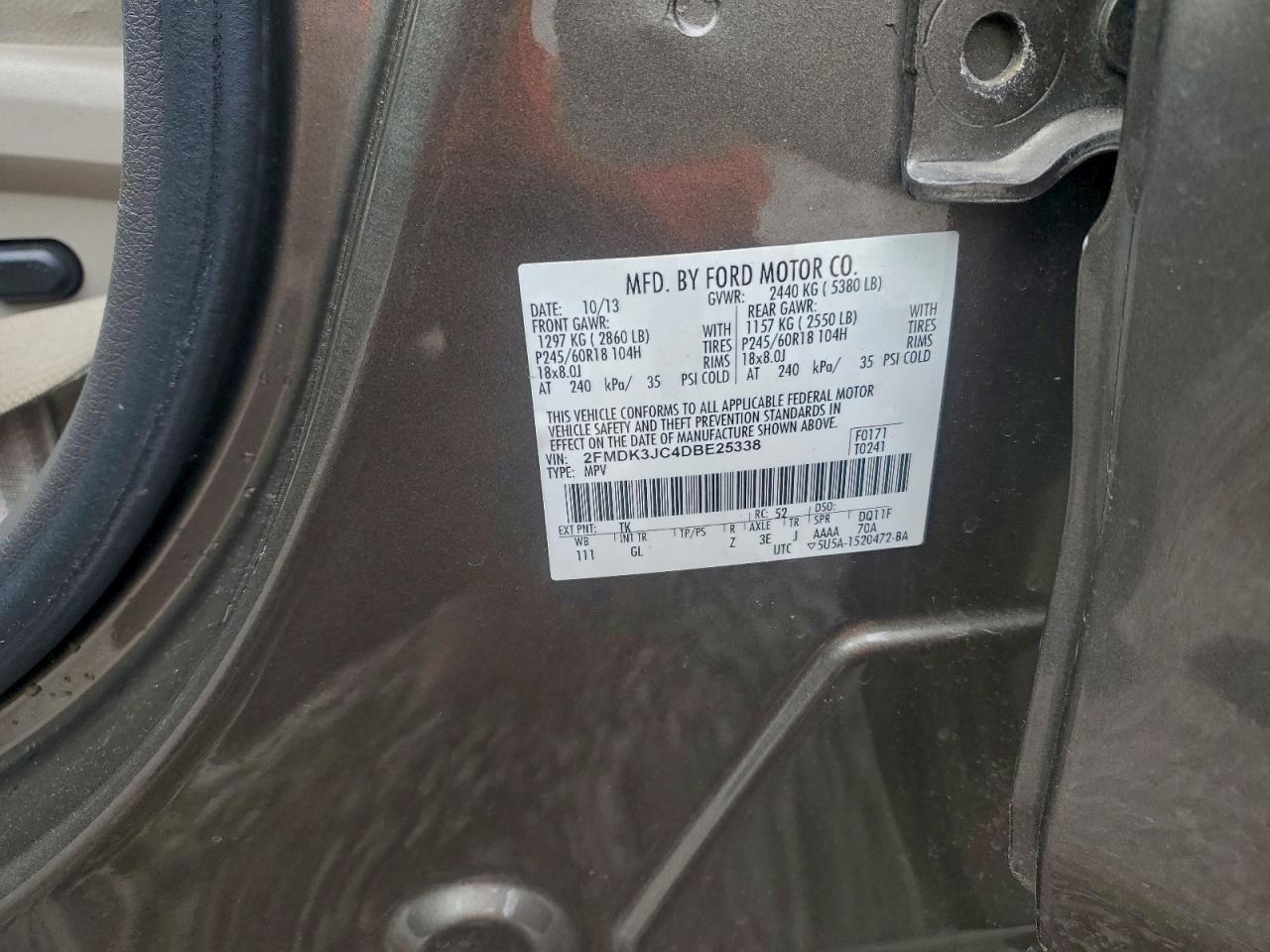 2013 Ford Edge Sel VIN: 2FMDK3JC4DBE25338 Lot: 94895135