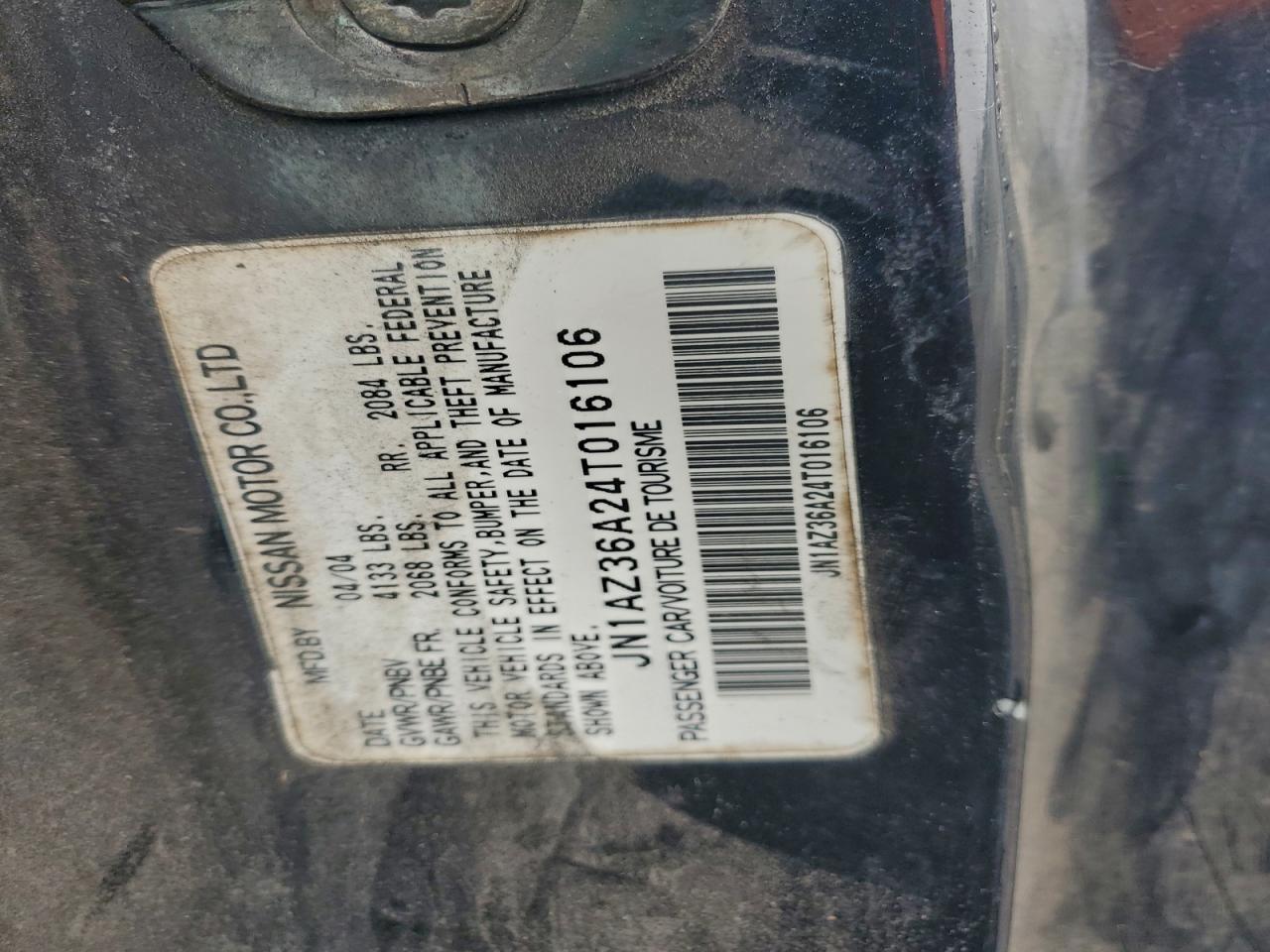 2004 Nissan 350Z Roadster VIN: JN1AZ36A24T016106 Lot: 95310405