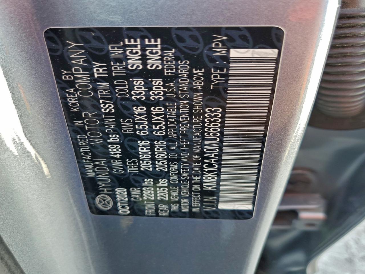 2021 Hyundai Kona Se VIN: KM8K1CAA0MU666333 Lot: 95154235