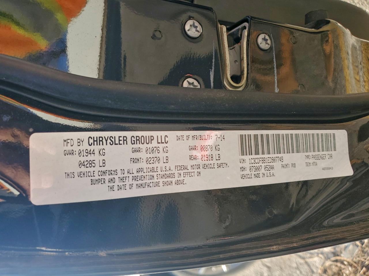 2014 Dodge Dart Sxt VIN: 1C3CDFBB1ED907749 Lot: 97040335