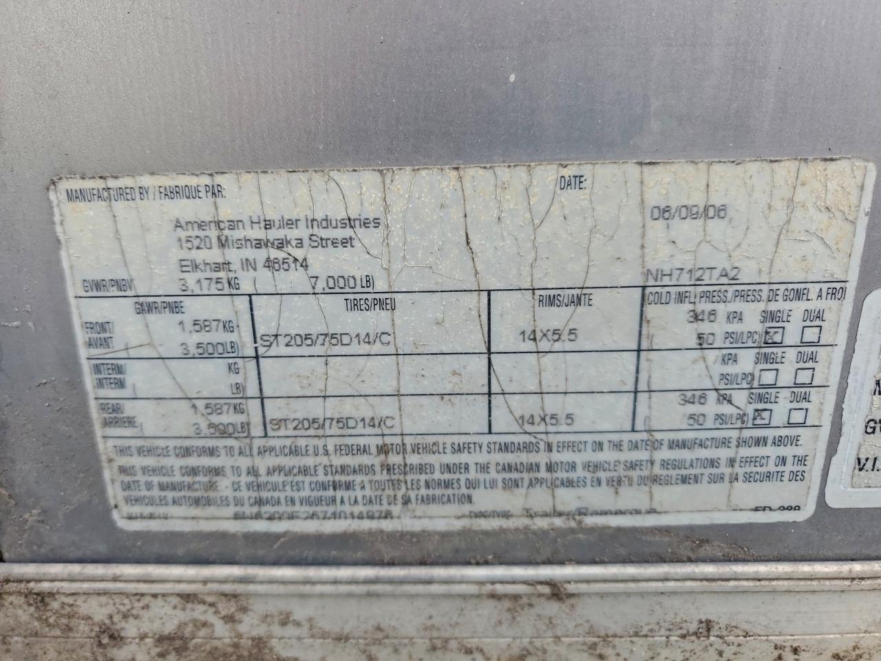 2007 American Hauler Enclosed Cargo Trailer VIN: 5N6200E2571014876 Lot: 97298585