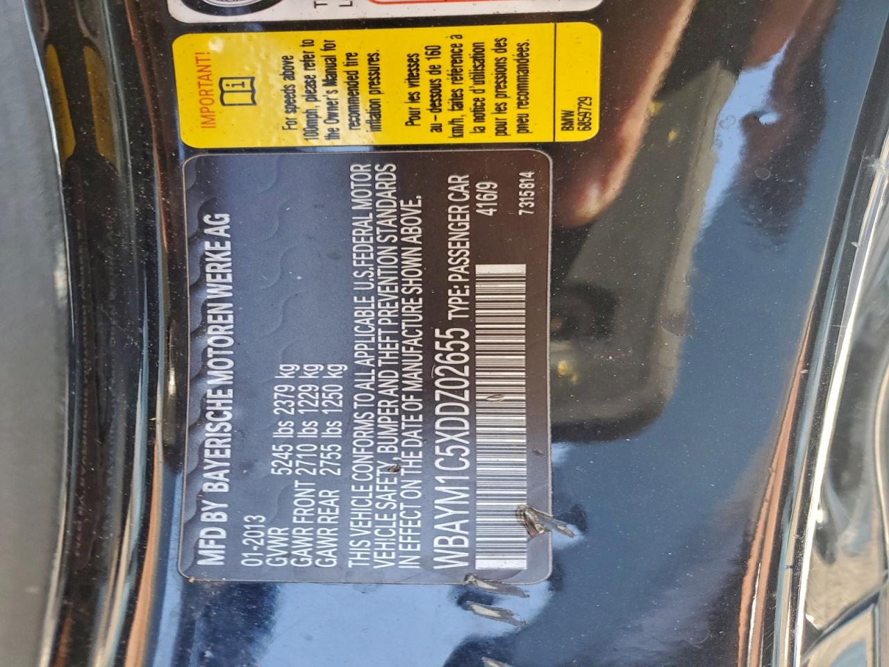 2013 BMW 650 Xi VIN: WBAYM1C5XDDZ02655 Lot: 96116775