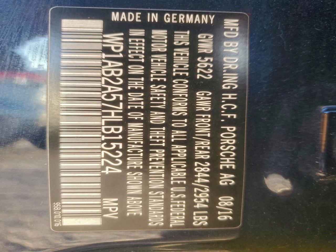 2017 Porsche Macan S VIN: WP1AB2A57HLB15224 Lot: 92437215