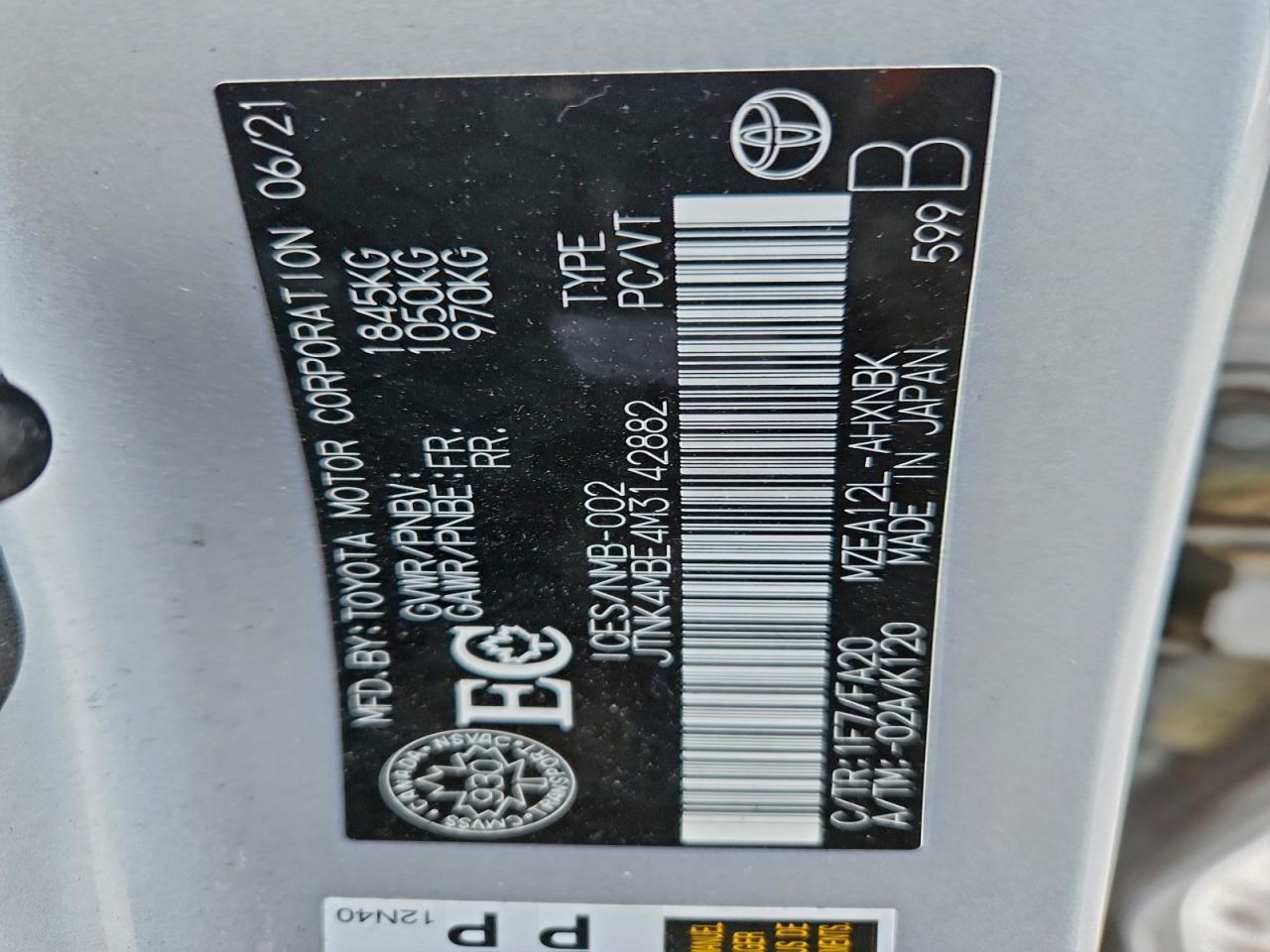 2021 Toyota Corolla Se VIN: JTNK4MBE4M3142882 Lot: 95105935