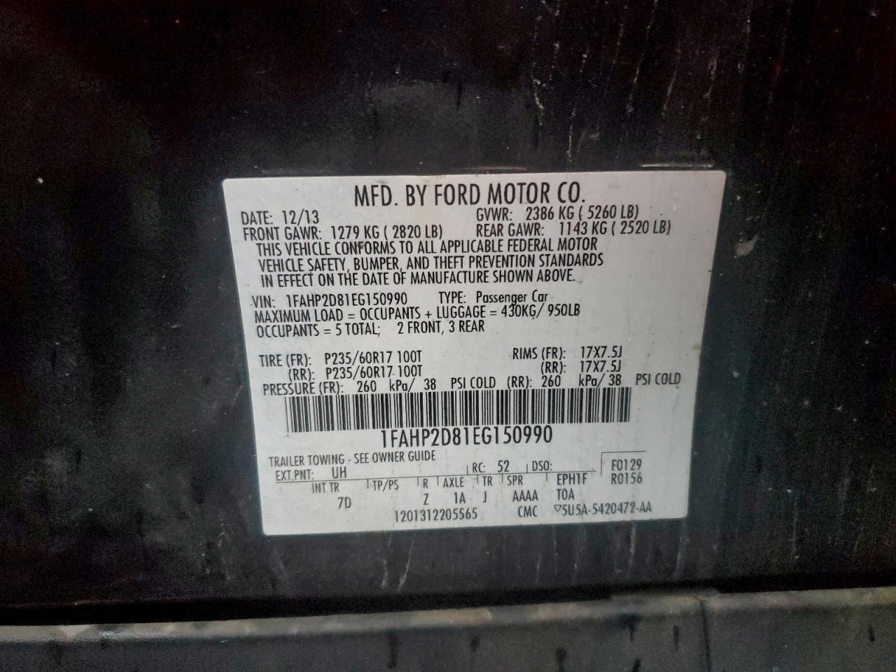 2014 Ford Taurus Se VIN: 1FAHP2D81EG150990 Lot: 95520265