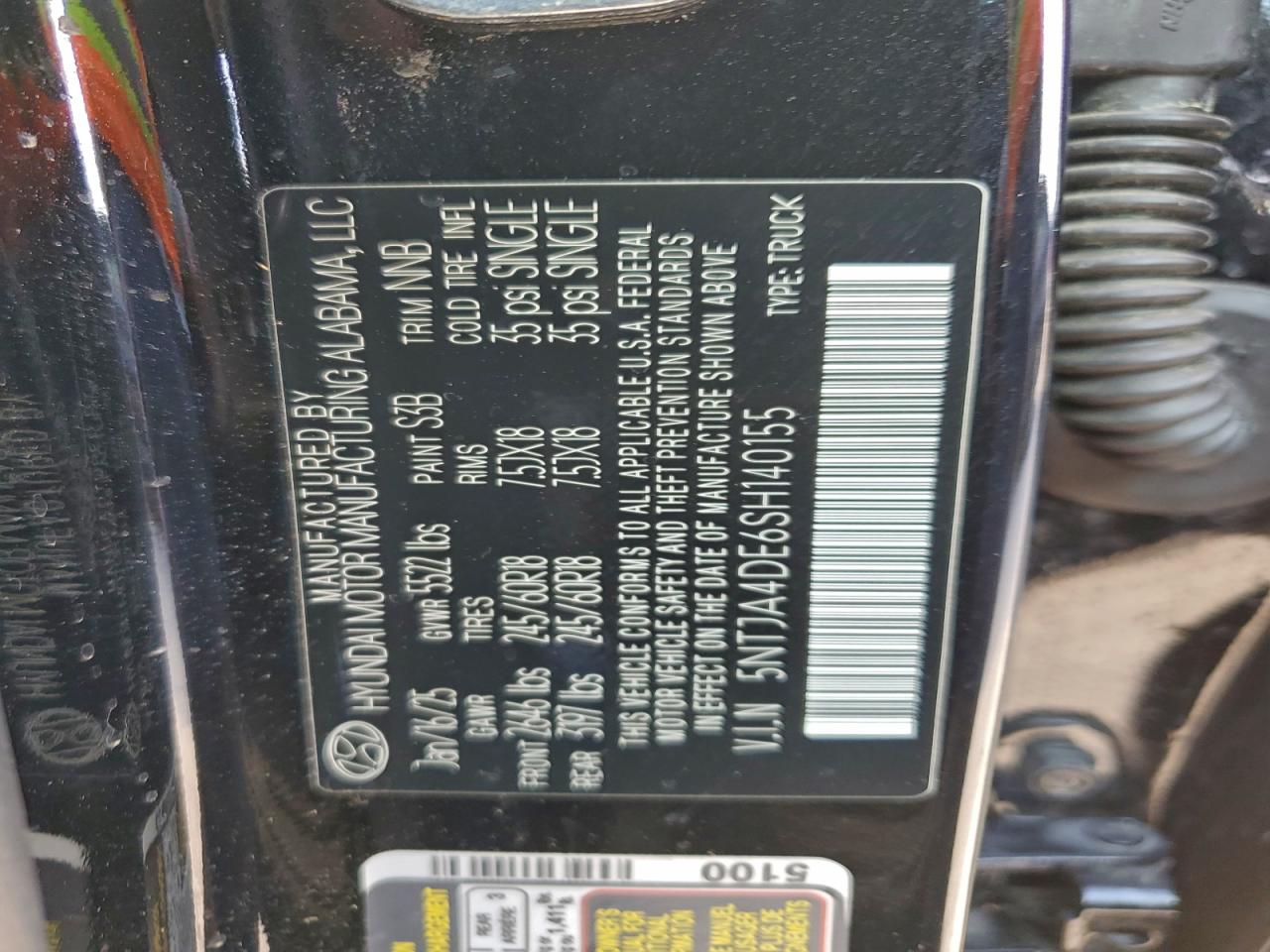 2025 Hyundai Santa Cruz Se VIN: 5NTJA4DE6SH140155 Lot: 96988395