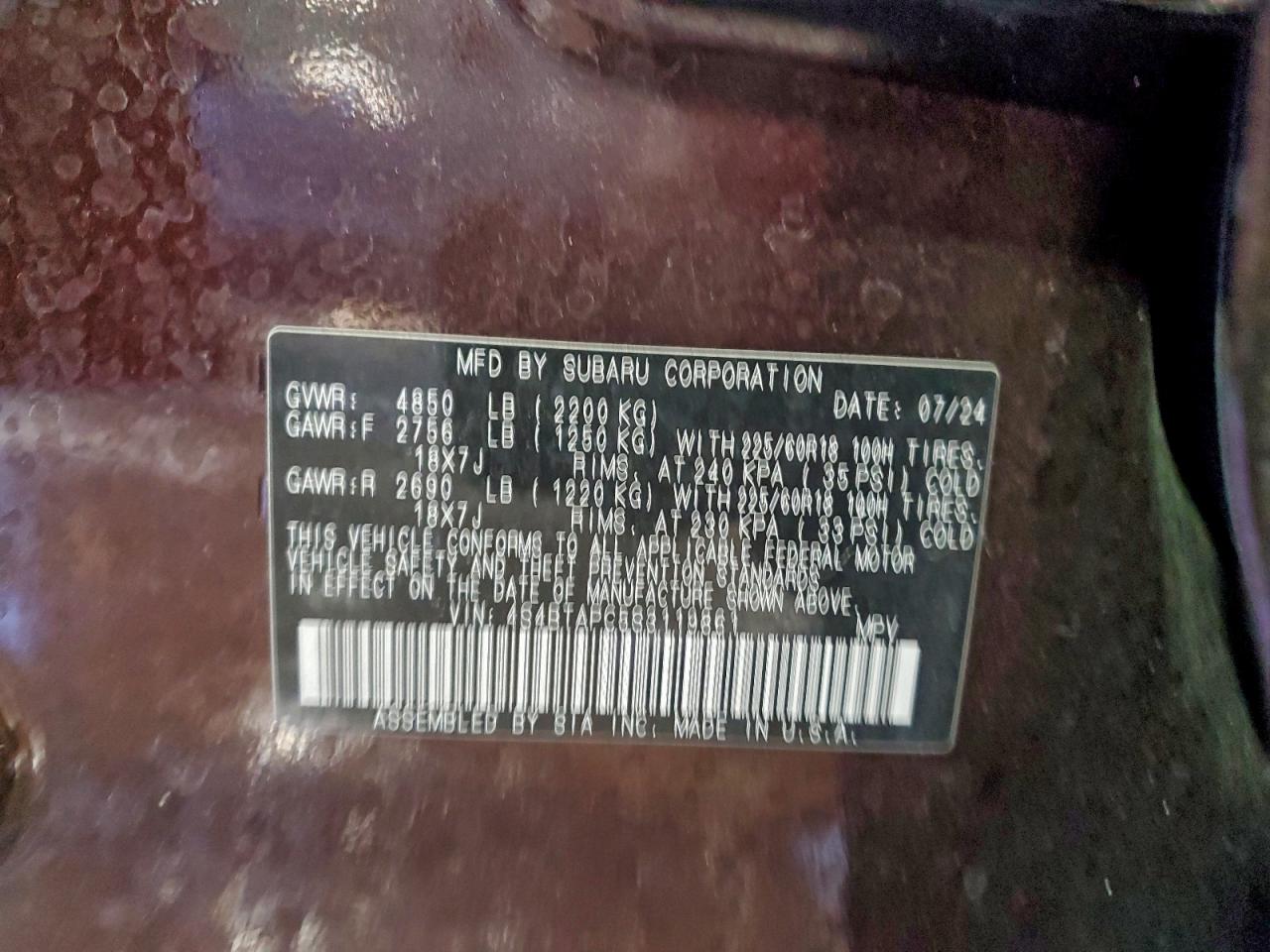 2025 Subaru Outback Touring VIN: 4S4BTAPC5S3119861 Lot: 95021955