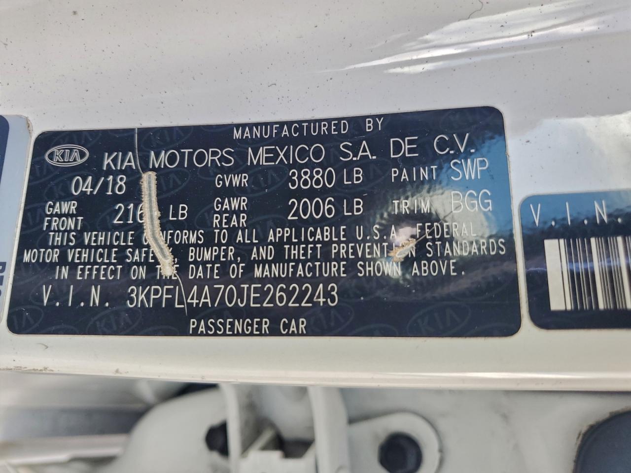 2018 Kia Forte Lx VIN: 3KPFL4A70JE262243 Lot: 96565615