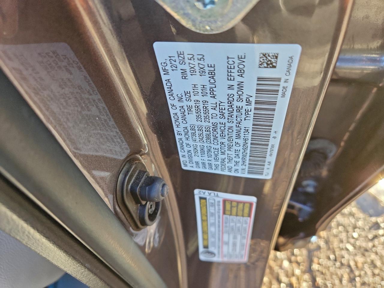 2022 Honda Cr-V Touring VIN: 2HKRW2H92NH611341 Lot: 94746935