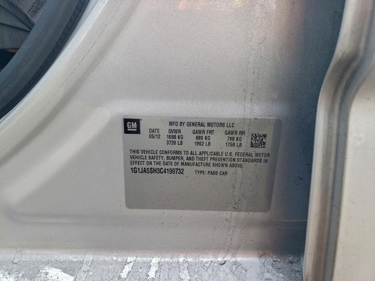 2012 Chevrolet Sonic Ls VIN: 1G1JA5SH3C4199732 Lot: 95539375