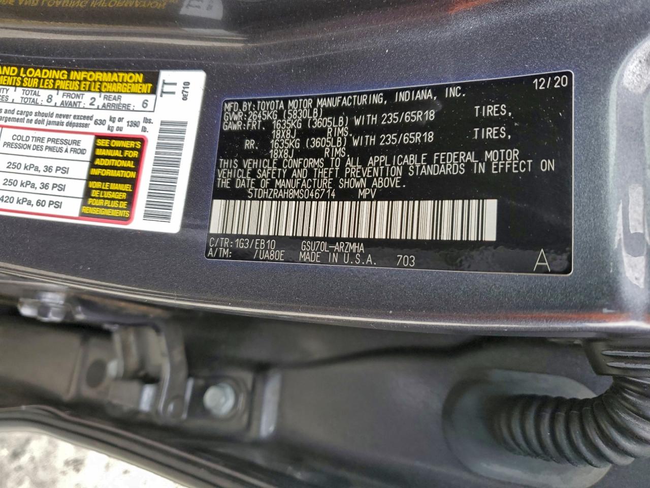 2021 Toyota Highlander Xle VIN: 5TDHZRAH8MS046714 Lot: 96103155