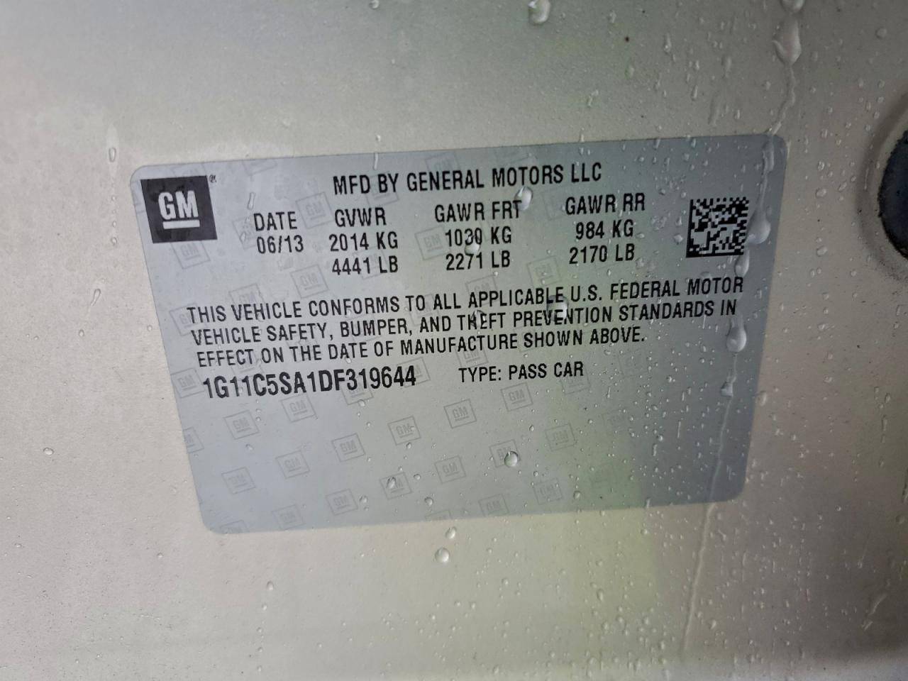 2013 Chevrolet Malibu 1Lt VIN: 1G11C5SA1DF319644 Lot: 93990565