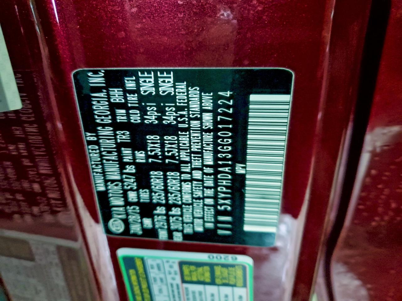 2016 Kia Sorento Ex VIN: 5XYPHDA13GG017224 Lot: 94957455