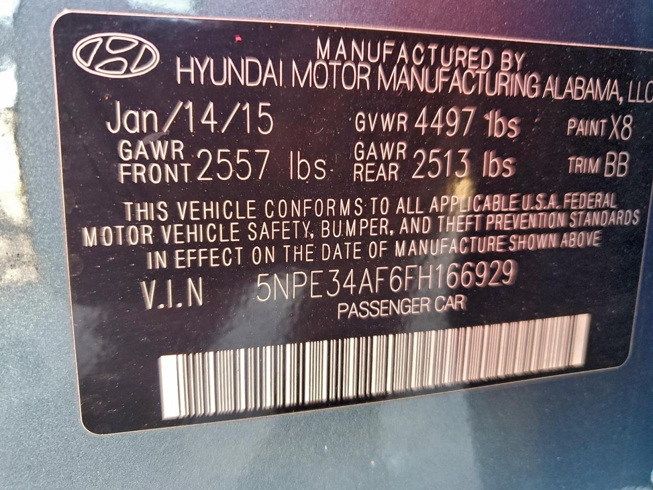 2015 Hyundai Sonata Sport VIN: 5NPE34AF6FH166929 Lot: 95115655