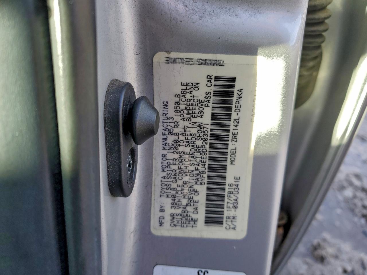 2013 Toyota Corolla Base VIN: 5YFBU4EE9DP203571 Lot: 95002305