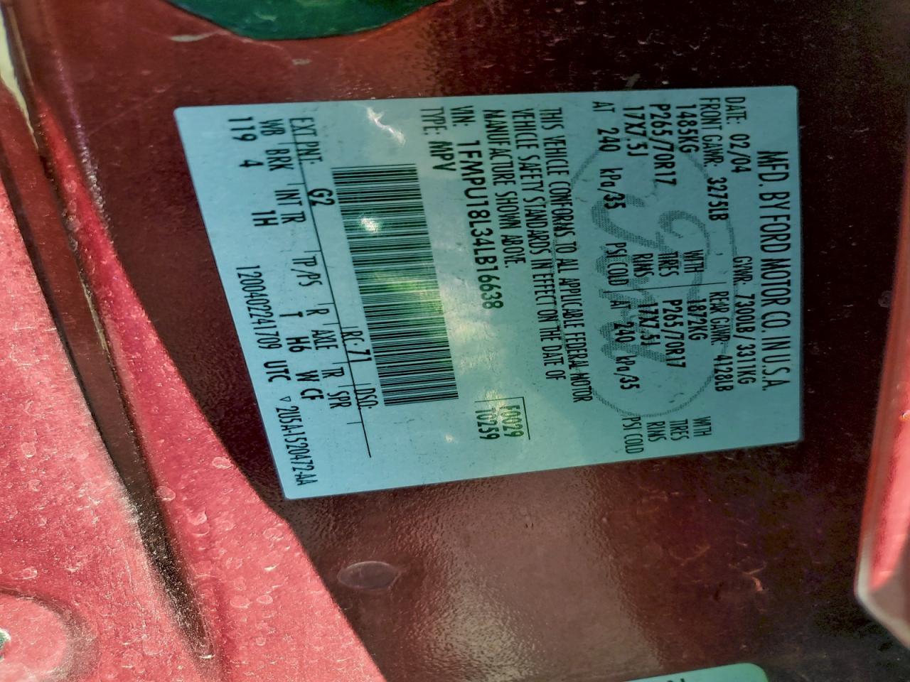 2004 Ford Expedition Eddie Bauer VIN: 1FMPU18L34LB16638 Lot: 94808775