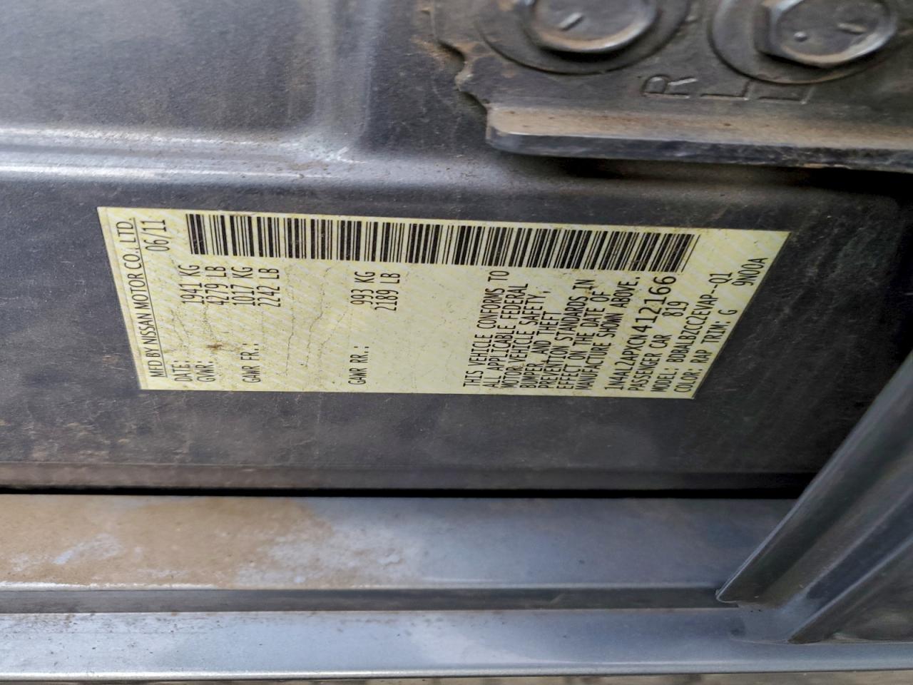 2012 Nissan Altima Base VIN: 1N4AL2APXCN412166 Lot: 95887945