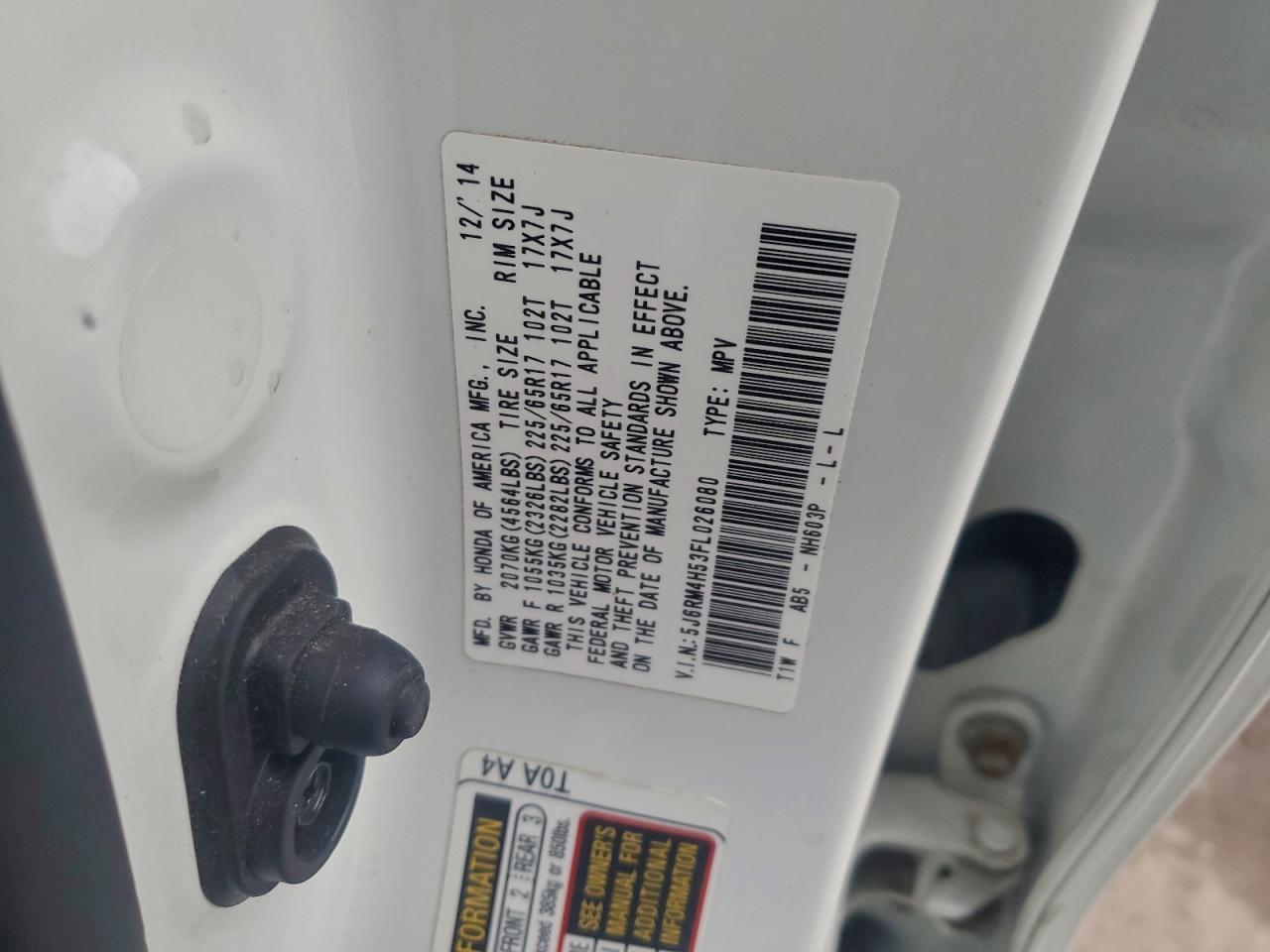 2015 Honda Cr-V Ex VIN: 5J6RM4H53FL026080 Lot: 96127305