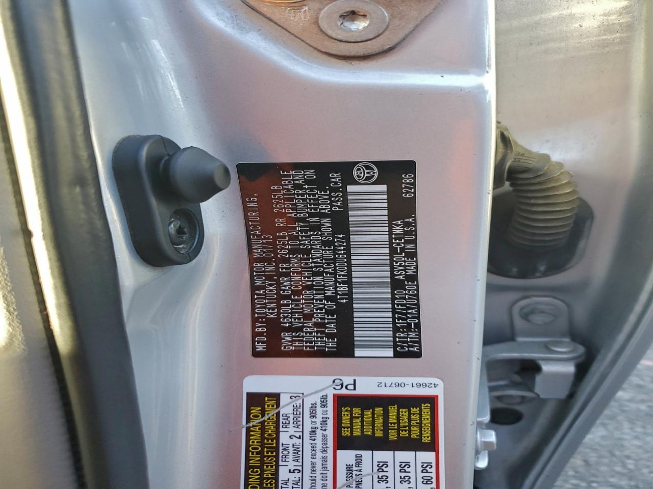 2013 Toyota Camry L VIN: 4T1BF1FK0DU644274 Lot: 93905335